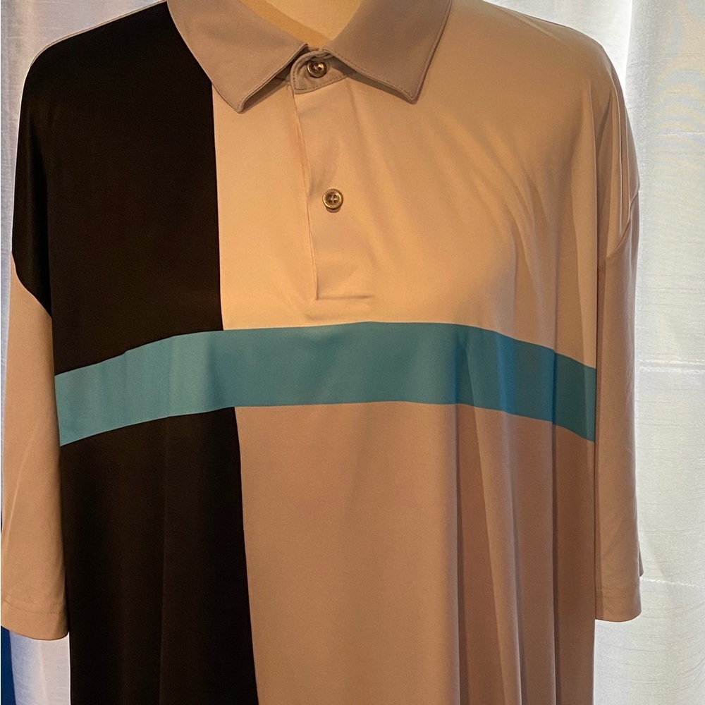 Greg Norman Collection Beige, Black & Teal-Accent Polo